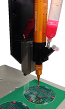 Solder mask dispensed by Volumetric PCD Pump