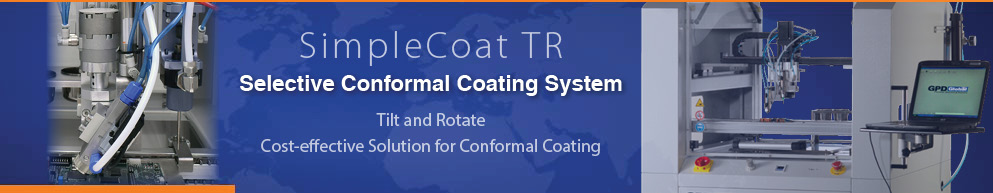 selective conformal coating equipment with tilt and rotate spray valve